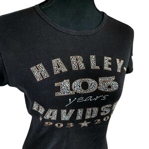 Y2K Harley Davidson Bling Rhinestone Black Biker Shirt Size Medium